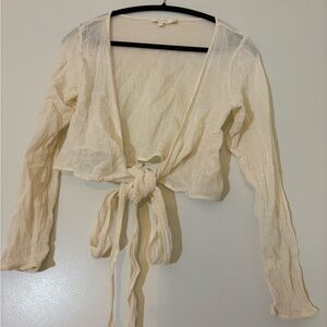 Cream Knit Tie-Front Swim Coverup Set